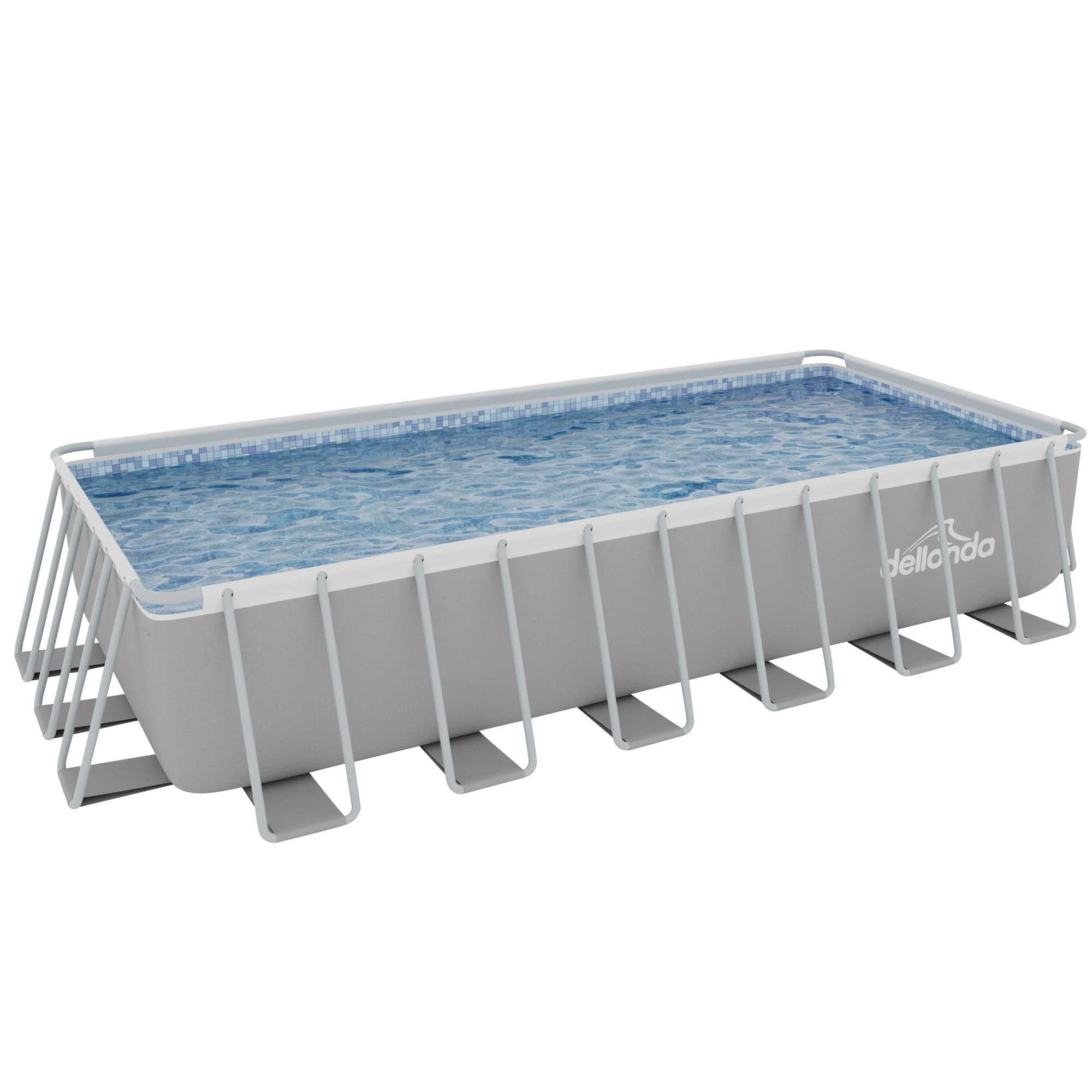 Dellonda 25ft Deluxe Steel Frame Above Ground Swimming Pool with Step Ladder, Pool Cover & Sand Filter Pump | Rectangular Backyard Pool for Family Fun, Summer Parties & Outdoor Relaxation | DL151