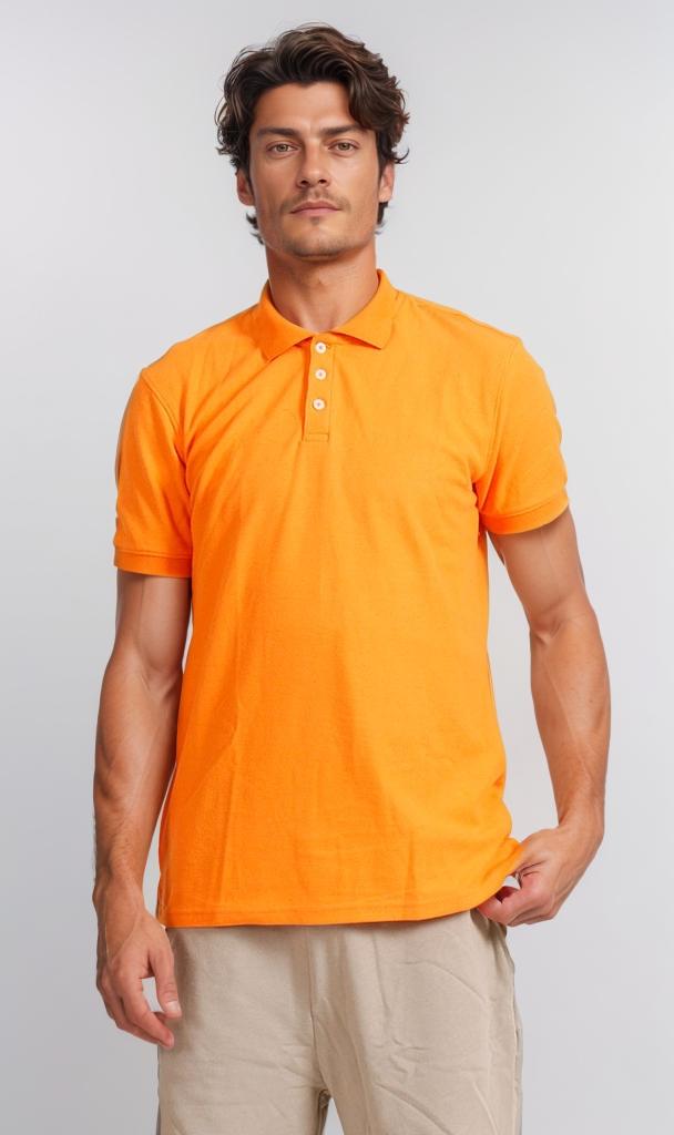 R204667 Men's Pique Polo Shirt - Bright Orange | Breathable Casual Golf Shirt for Work & Outdoor Activities