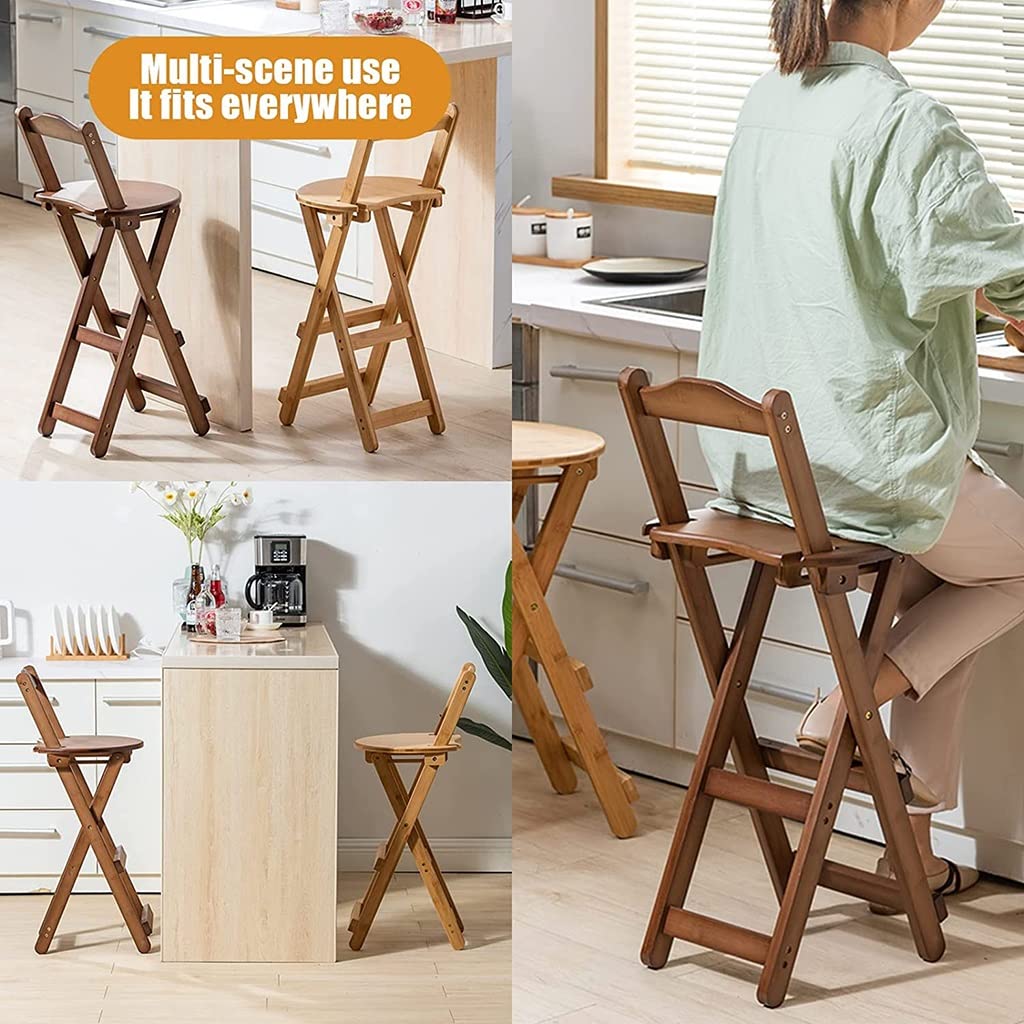 **Foldable Bamboo Bar Stool with Backrest & Footrest - Wooden High Chair for Kitchen Counter, Breakfast Nook & Dining - Space-Saving Stool for Small Spaces, Restaurants & Outdoor Use**