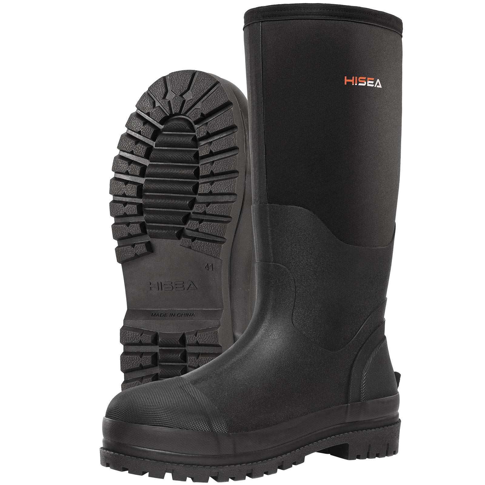HISEA Men's Waterproof Work Boots - Insulated Neoprene Rubber Rain Boots with Slip-Resistant Outsole for Construction, Fishing & Outdoor Activities