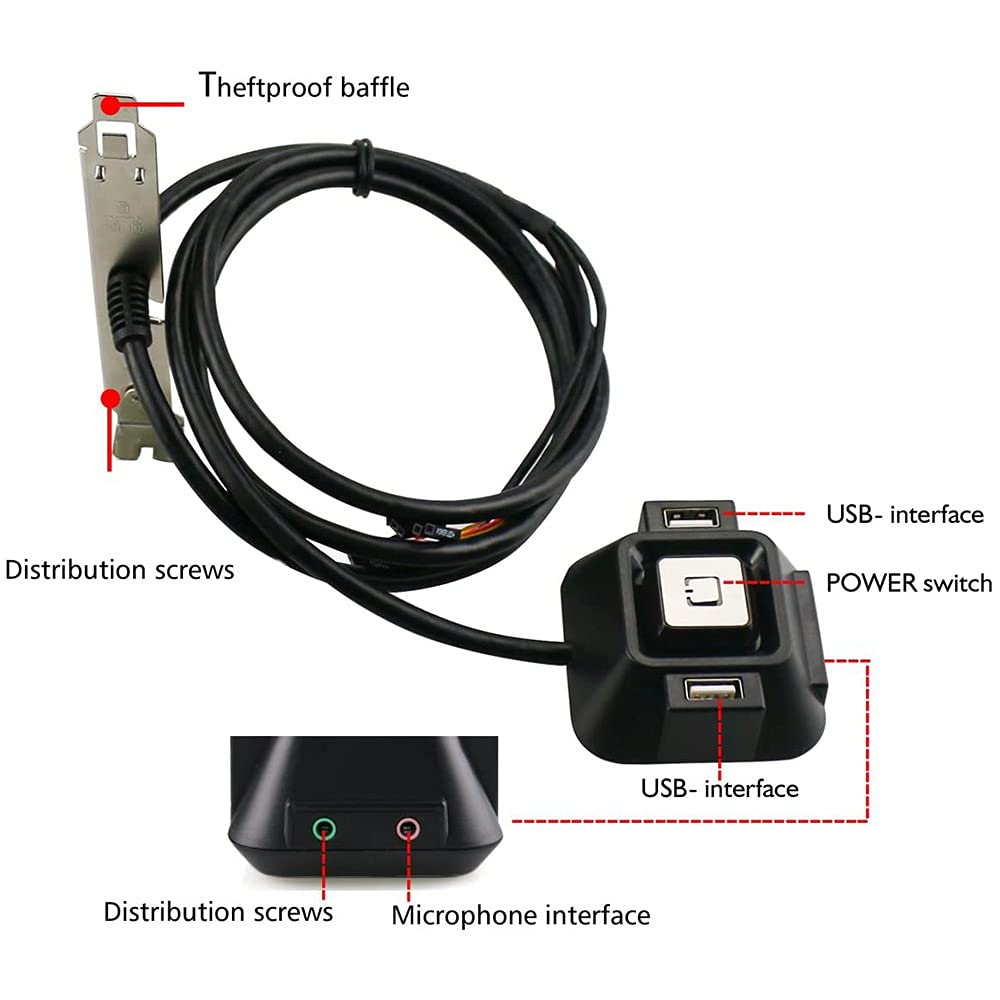 Ntcpefy Desktop PC Case Switch with USB, Reset & HDD Buttons - Front Panel Audio & Power Button for Computer Case | Ideal for PC Builds, Upgrades & DIY Computer Assembly