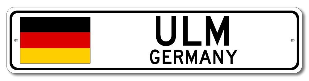 Ulm Germany German Flag Street Sign - 4x18 Inch Metal Novelty Wall Decor for Bar, Pub, Man Cave - Personalized German City Sign for Home, Office & Gift Giving