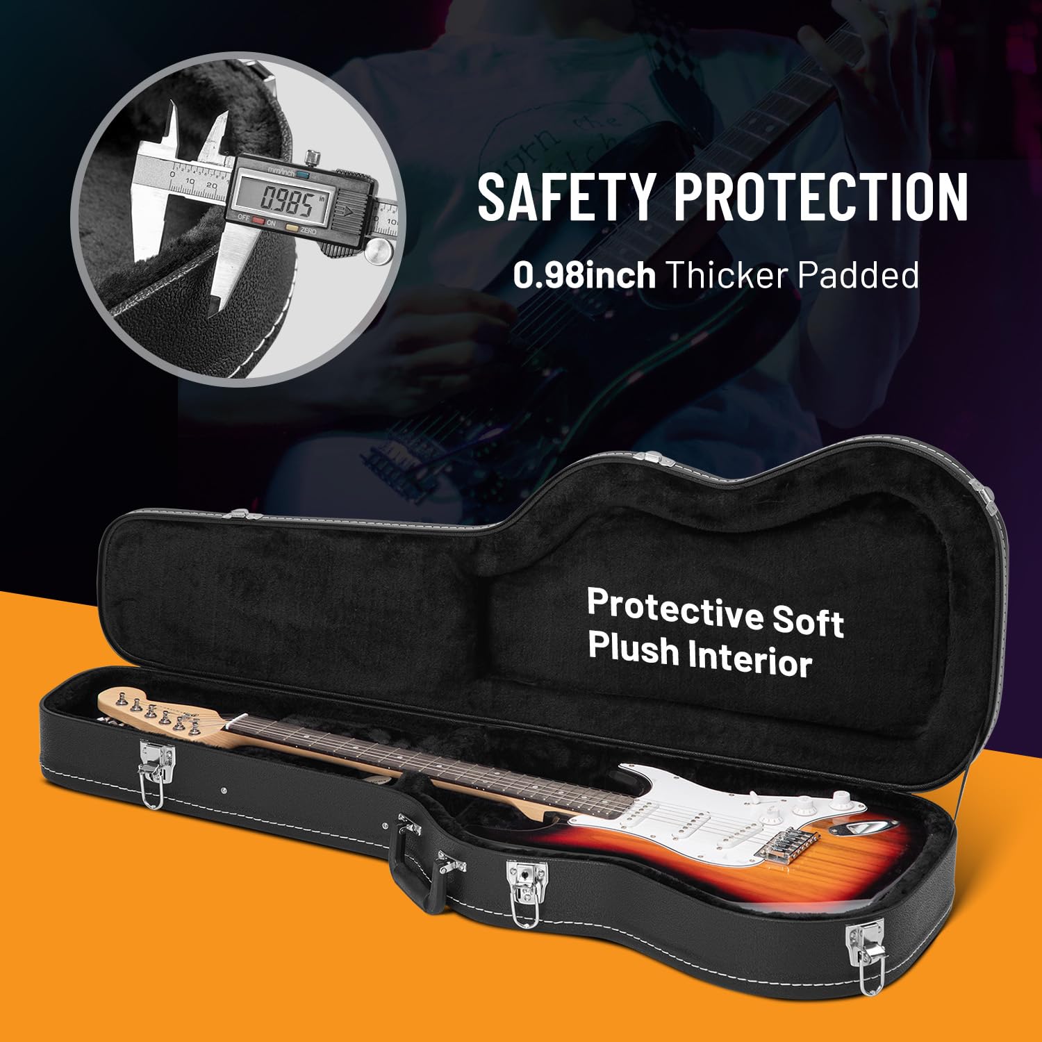 CAHAYA Electric Guitar Hardshell Case - 0.98inch Thick Padded Protection with Lock & 2 Keys - Portable ST Electric Guitar Bag (Black CY0343) for Travel, Gig & Storage
