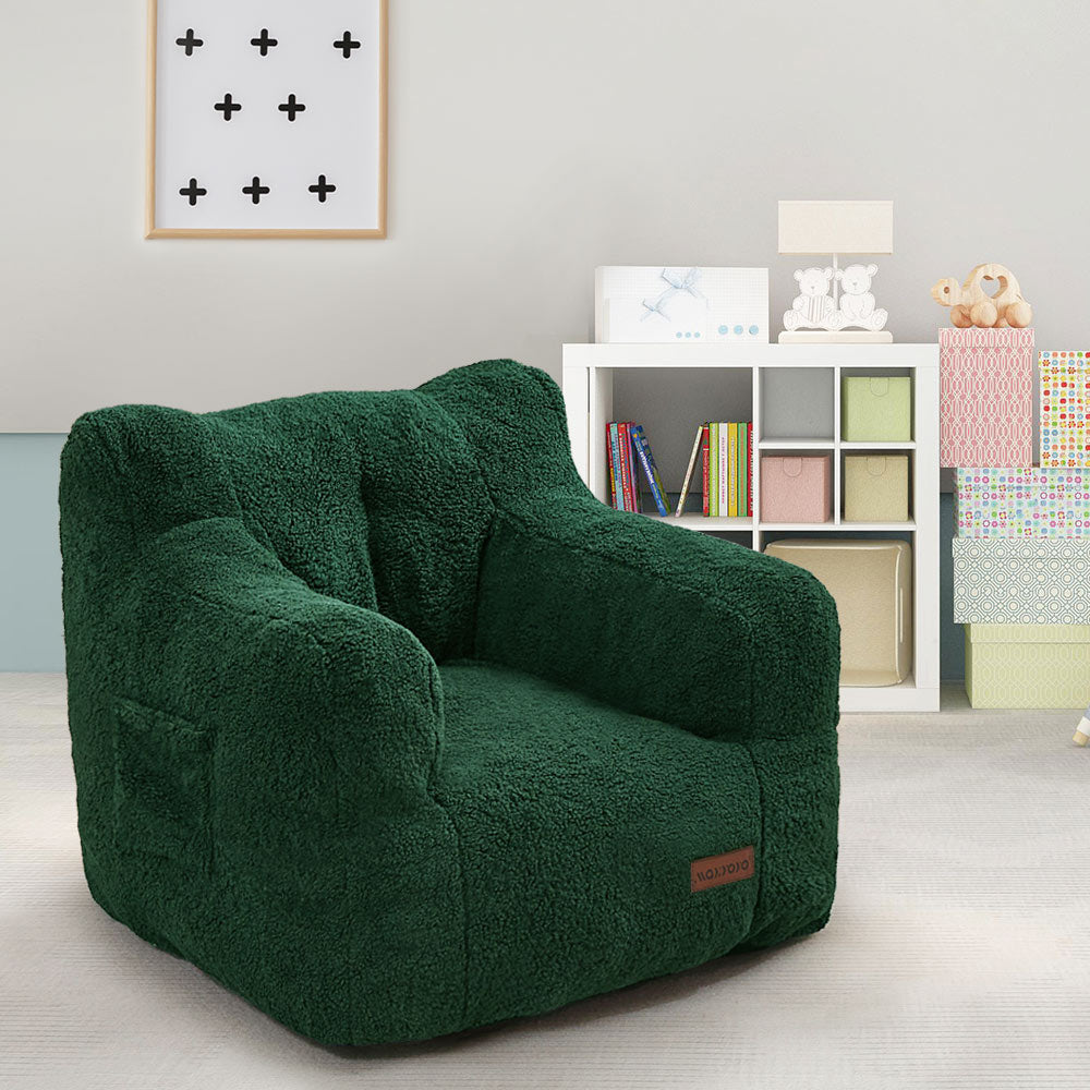 MAXYOYO Kids Sherpa Bean Bag Chair - Soft Teddy Bear Lazy Sofa for Boys & Girls, Green - Cozy Reading Nook & Playroom Seating for Children's Bedroom