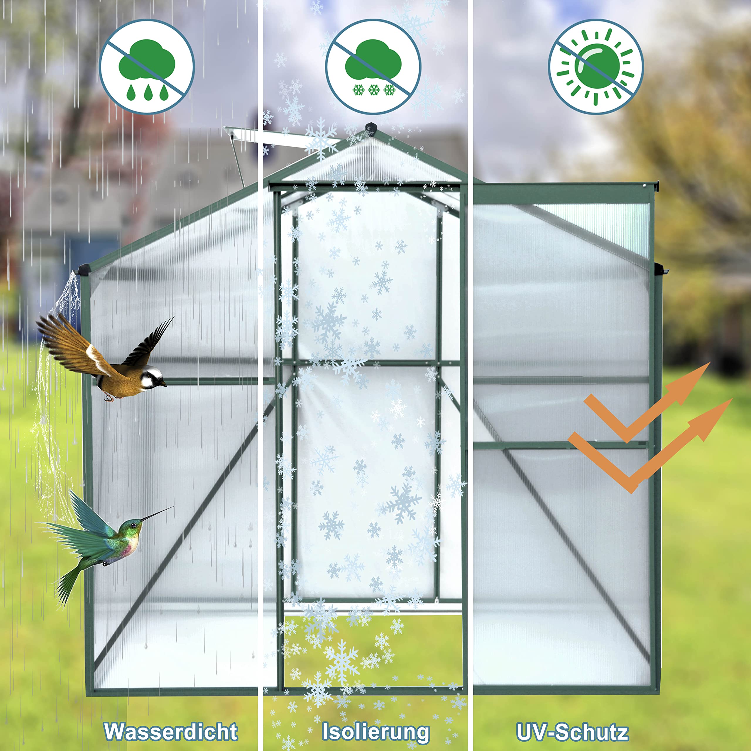 **6x6ft Walk-in Polycarbonate Greenhouse with Adjustable Roof Vent & Rain Gutter - Outdoor Plant Greenhouse for Winter Flowers, Vegetables & Seedlings - Perfect for Backyard Gardening & All-Season Plant Protection**