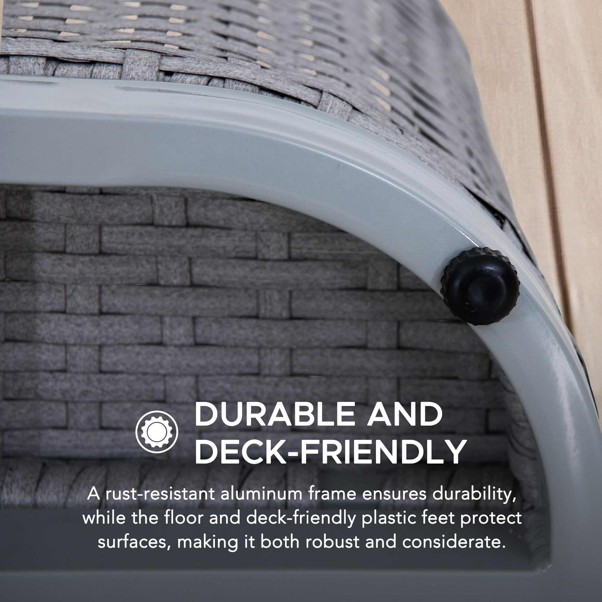 **Sunjoy 16-Inch Rust-Proof Aluminum Pool Float Storage Rack – Outdoor Wicker Poolside Organizer for Cushions, Floaties, Noodles & Toys (Grey) – Perfect for Backyard, Poolside & Beach Storage**