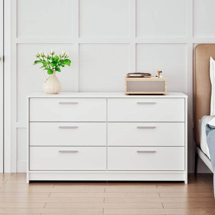 Studio Essentials 6-Drawer Dresser - White & Espresso Wooden Storage Cabinet for Bedroom Organization | Perfect for Small Spaces, Dorm Rooms & Apartment Decor