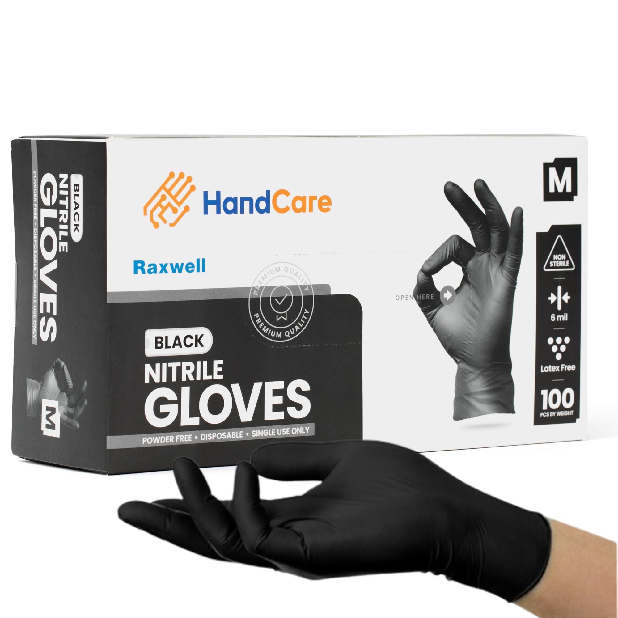 Heavy Duty Black Nitrile Gloves - 6 Mil Thick, Powder-Free, Latex-Free for Tattoo Artists, Cleaning, Cooking, Automotive & Medical Use - Ideal for Salon, Kitchen, Garage & Healthcare Professionals