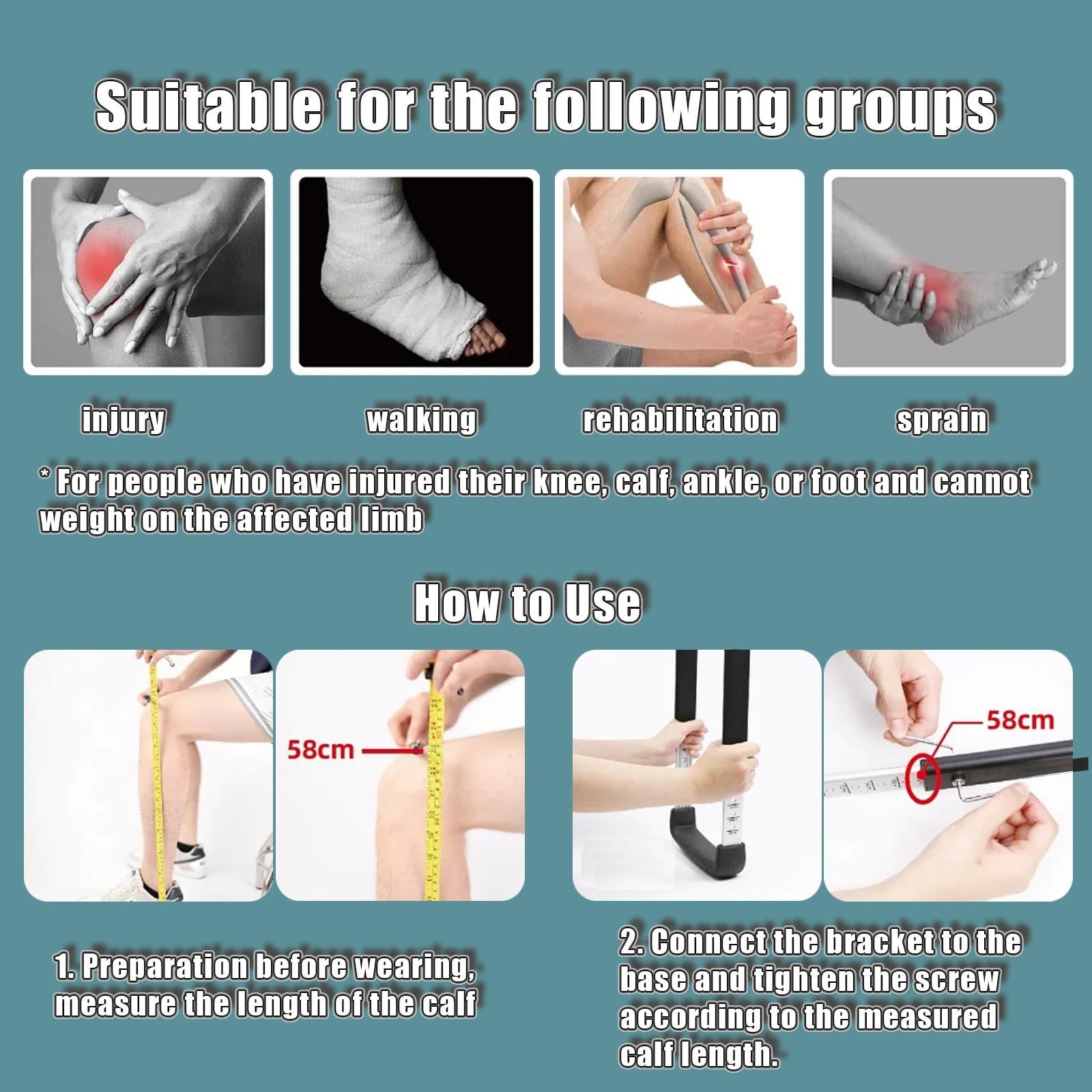 **Hands Free Knee Crutches for Adults - Adjustable Height, Anti-Slip Leg Support for Walking, Injury Recovery, Ankle Fracture & Plantar Fasciitis Relief - Ideal for Mobility Assistance & Post-Surgery Rehabilitation**