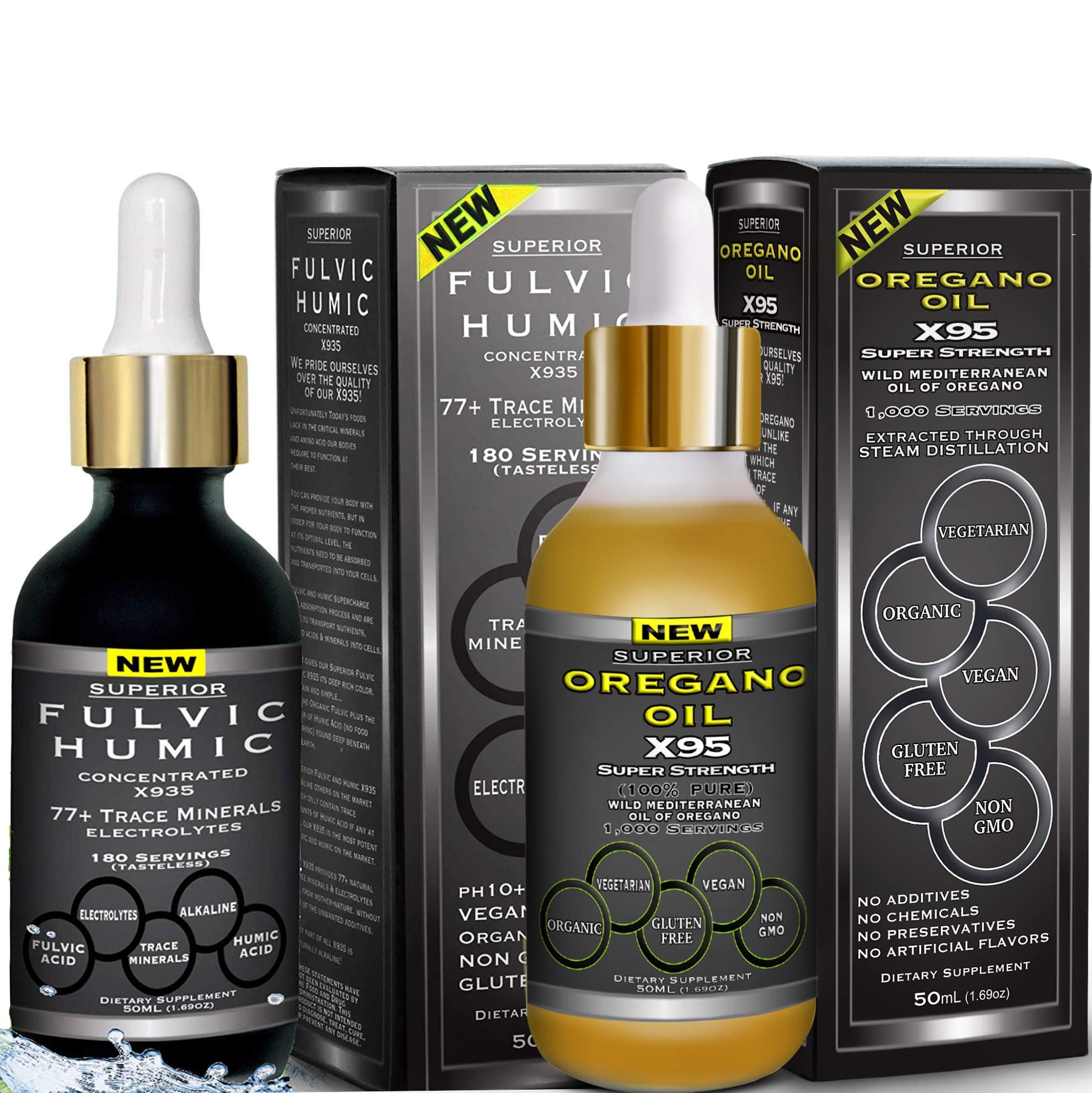 Premium Fulvic Minerals & Wild Oregano Oil Drops - Organic Fulvic Humic Acid Supplement with High-Potency Mediterranean Oregano Essential Oil - Supports Immune System, Digestion & Detox - Perfect for Daily Wellness & Natural Health Routines