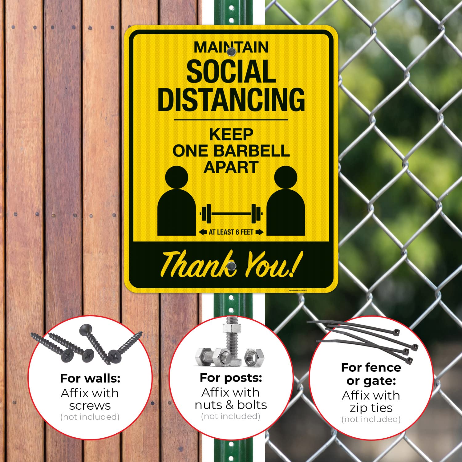 Social Distancing Sign - Keep One Barbell Apart at Least 6 Feet - 24x30 Inches Reflective Aluminum Sign - 3M EGP Coating, Fade Resistant - Made in USA - Perfect for Gyms, Workplaces & Public Spaces