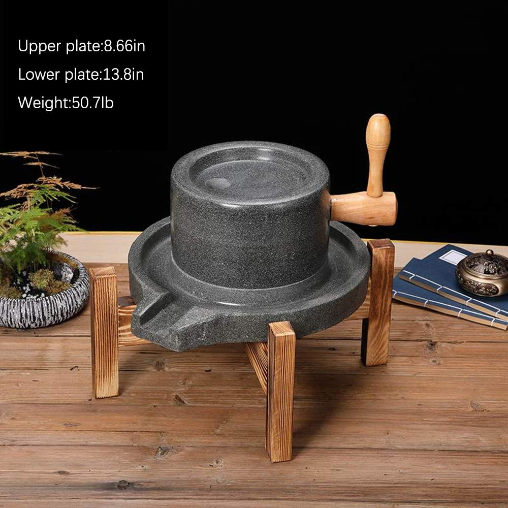 Premium Natural Handmade Bluestone Mill Grinder with Solid Wood Stand - 8.66