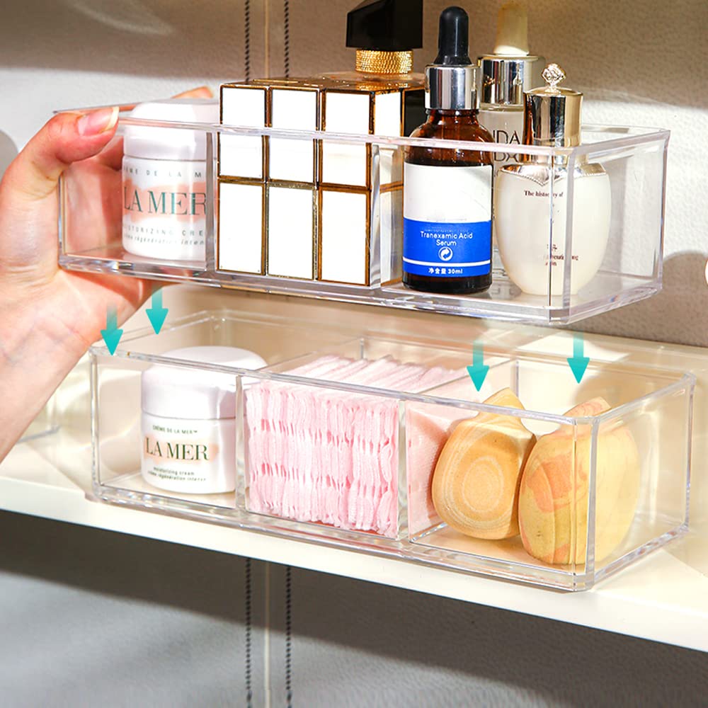 3-Layer Clear Acrylic Drawer Organizer - Detachable Makeup Storage for Vanity, Bathroom & Desk - Perfect for Nail Polish, Eyeshadow Palettes & Cosmetics Organization - Ideal for Home, Office & Travel Use