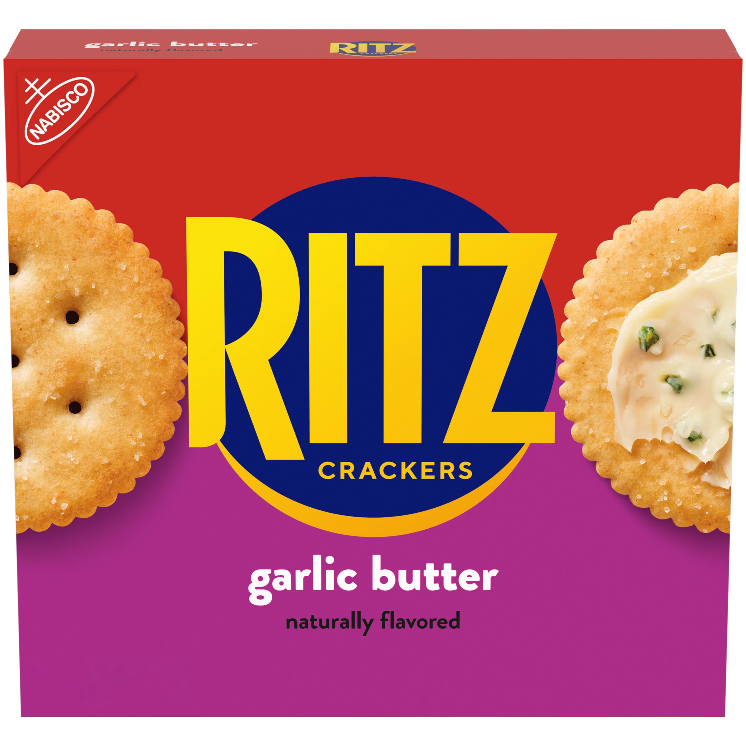 RITZ Garlic Butter Crackers - Delicious Savory Snacks for Kids & Adults - Perfect for Lunch Boxes, Parties & On-the-Go - 13.7 oz Pack