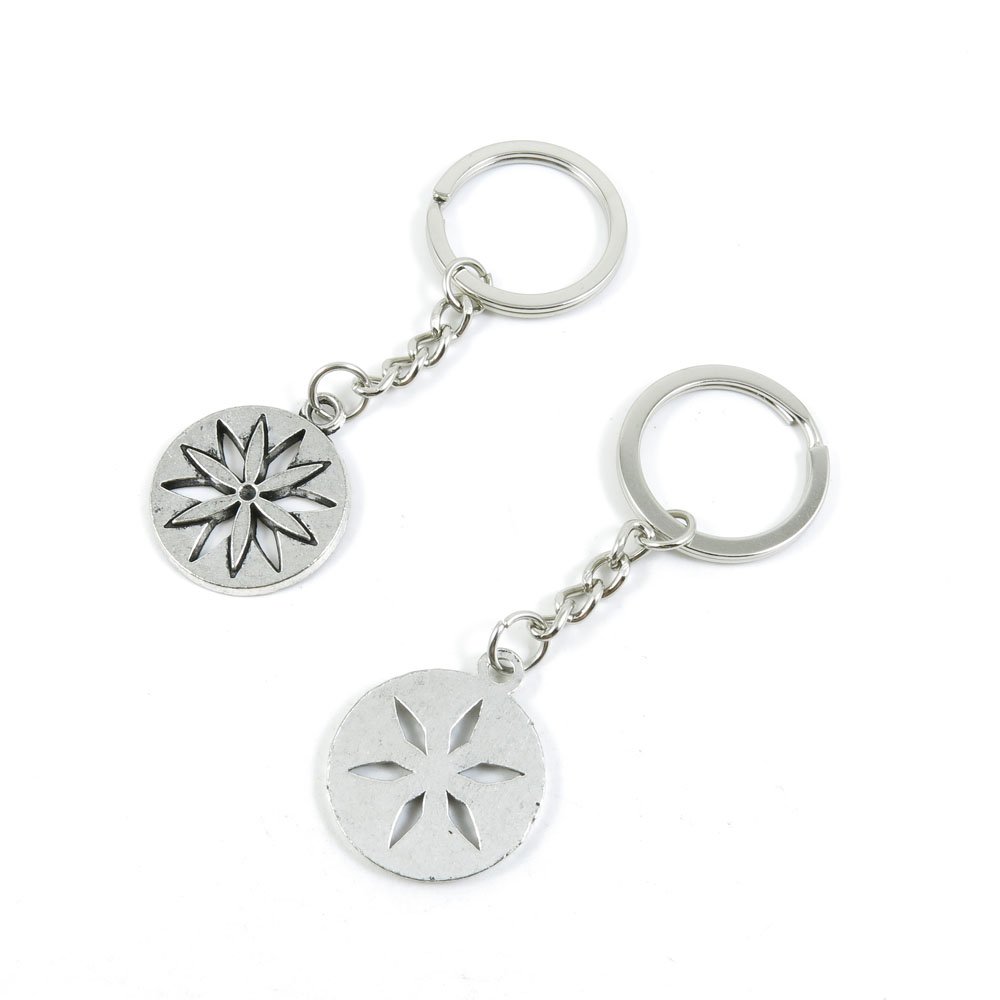 Antique Silver Tone Floral Keychain - Bulk Wholesale Key Rings with Round Flower Tags for Car Keys, House Keys & Organization (Pack of 12) - Perfect for Gift Giving, Key Identification and Daily Use