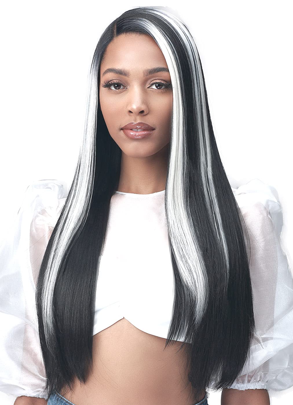 Bobbi Boss 5 Inch Deep Part Lace Front Wig - MLF553 SAFFRON | Long Straight Synthetic Hair with Natural Baby Hair | Heat Resistant Lace Front Wigs for Women (1B Off Black) | Perfect for Daily Wear, Cosplay & Special Occasions
