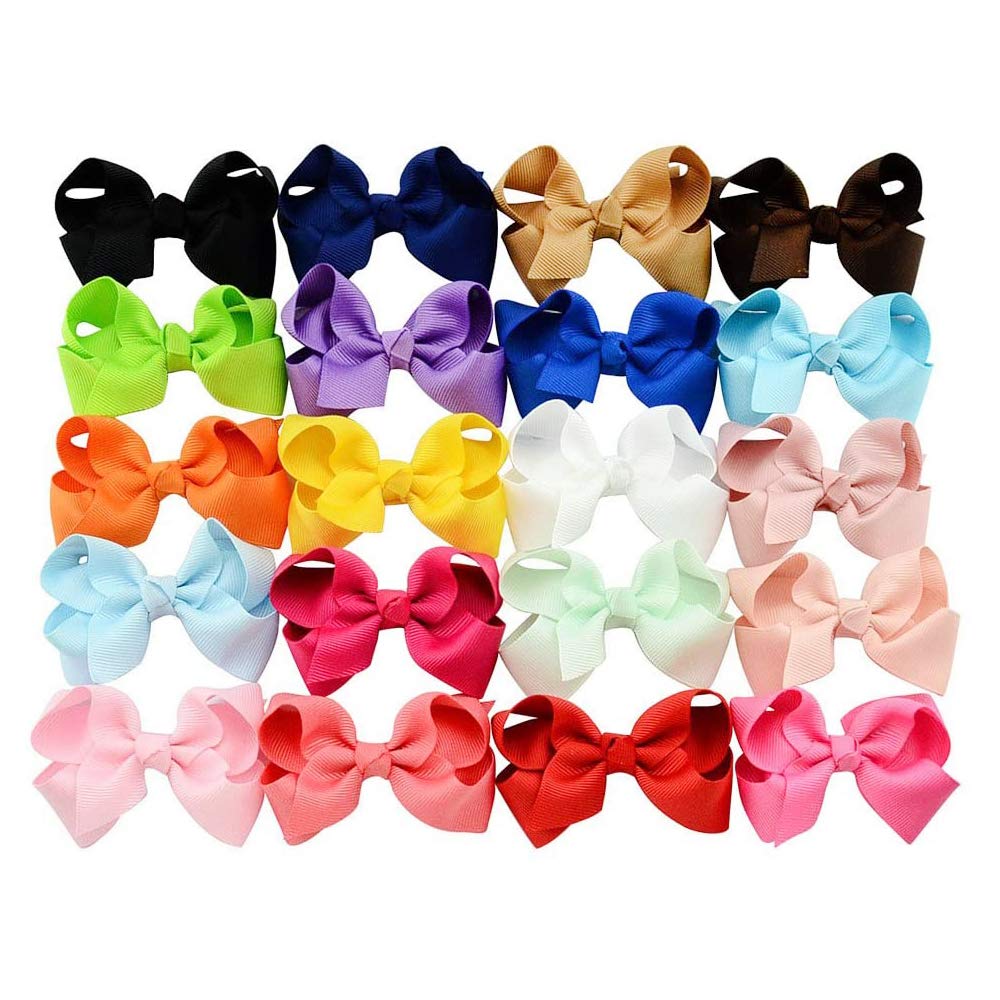 JOYOYO 40 Pcs Toddler Girls Hair Bows & Clips - Medium Size 3 Inch Grosgrain Ribbon Hair Accessories for Kids (20 Pairs) - Perfect for School, Parties, and Daily Outfits