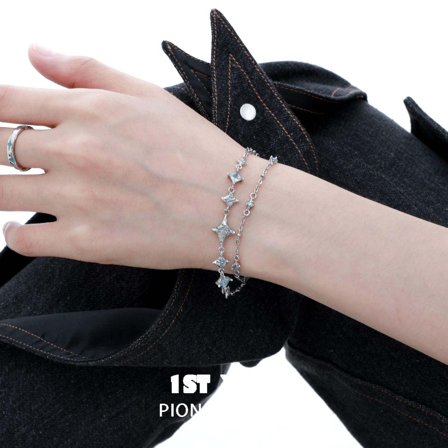Starry Night Sterling Silver Double Layer Bracelet for Women - Elegant Stackable Jewelry for Everyday Wear & Special Occasions