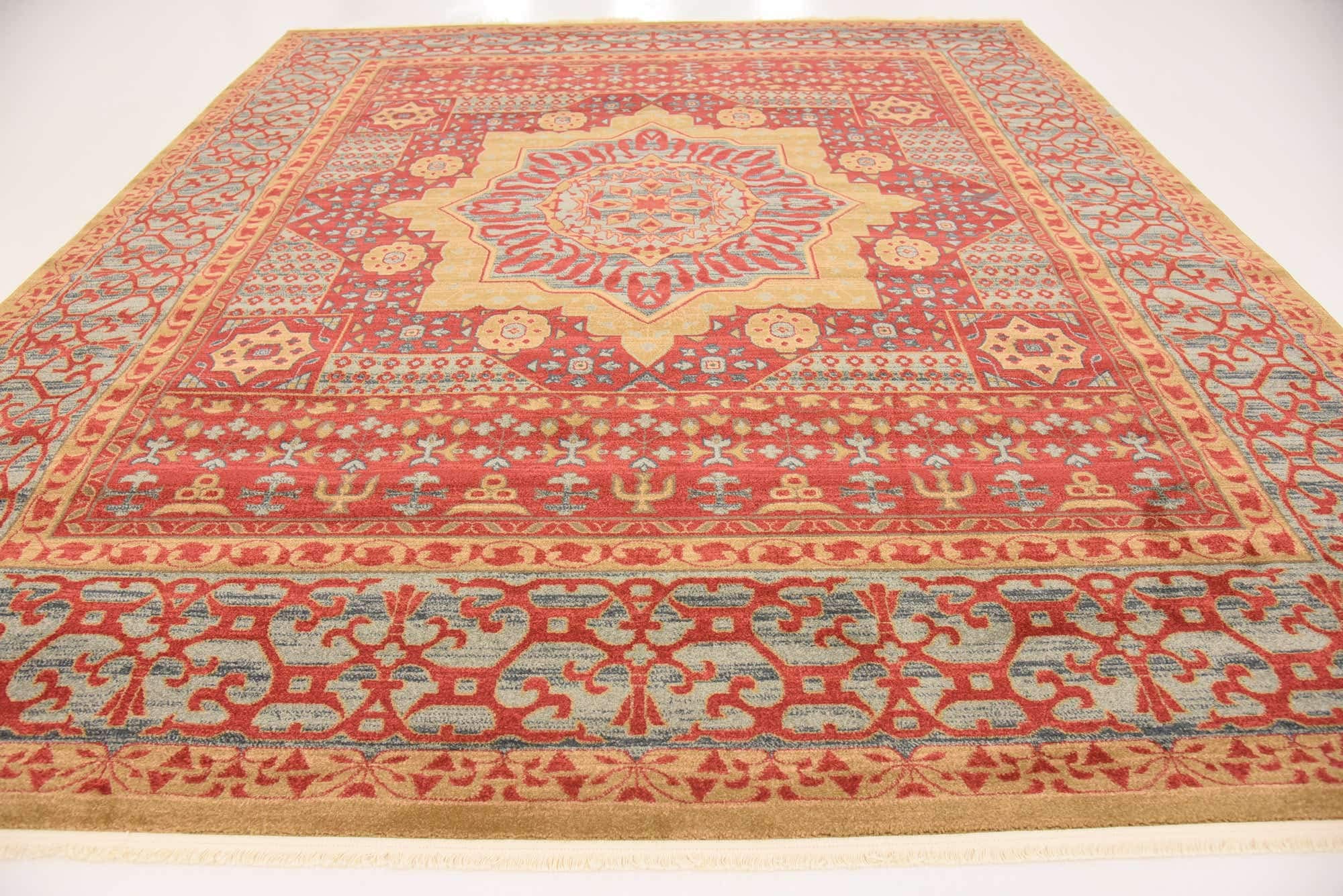 Unique Loom Palace Collection Saray 10'x10' Square Area Rug - Red & Blue Persian Design - Perfect for Living Room, Bedroom, or Dining Room Decor