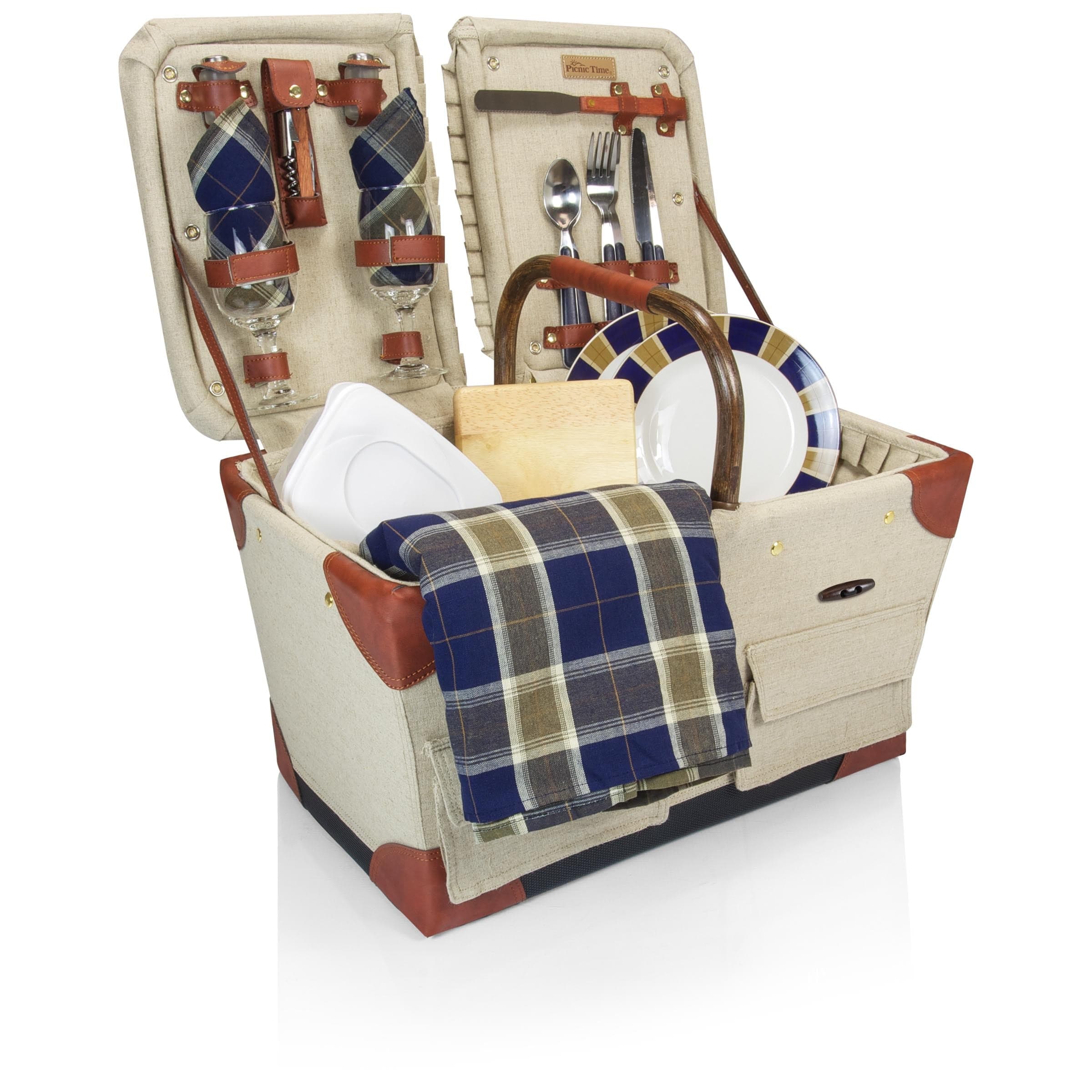 Picnic Time Pioneer Basket - Insulated Picnic Basket for 2 with Plates, Utensils & Wine Holder - Perfect for Outdoor Dining, Beach Picnics & Romantic Dates