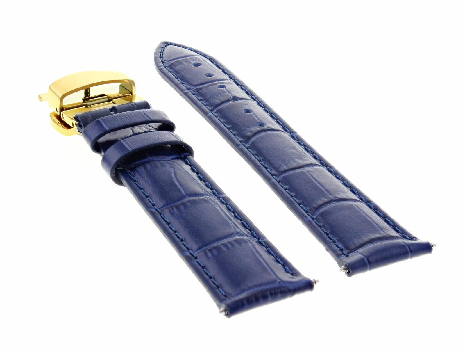 20mm Genuine Leather Watch Band with Deployment Clasp - Compatible with Citizen Eco-Drive Watches (Blue & Gold) | Replacement Strap for Dress Watches, Business & Formal Occasions