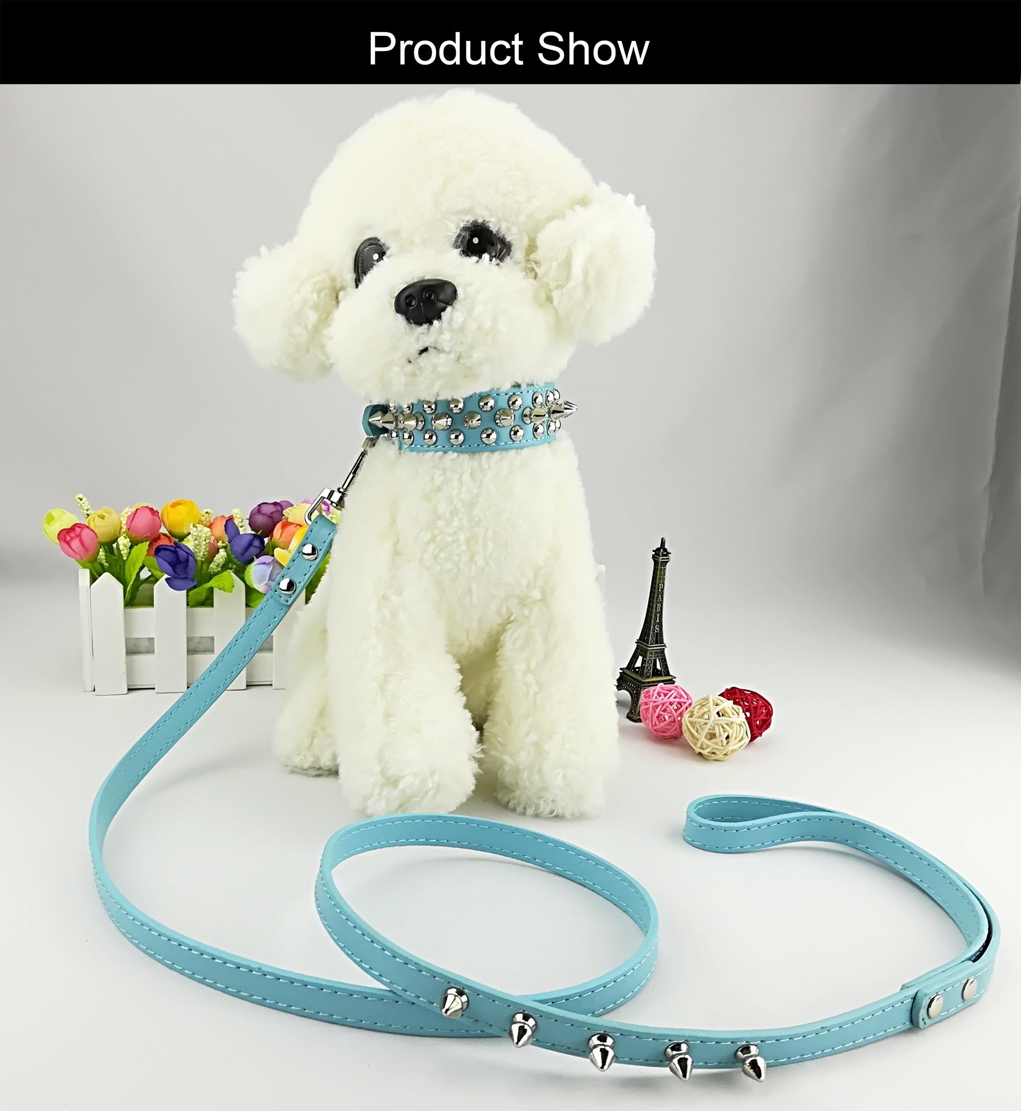 Punk Studded Dog Collar and Leash Set - Stylish Spiked Leather Collar with Matching Lead for Small Medium Large Dogs - Perfect for Walking Training and Punk Fashion Pet Accessories