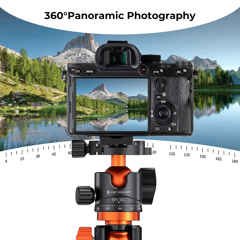 K&F Concept 36mm Metal Tripod Ball Head - 360° Rotating Panoramic Ballhead with 1/4