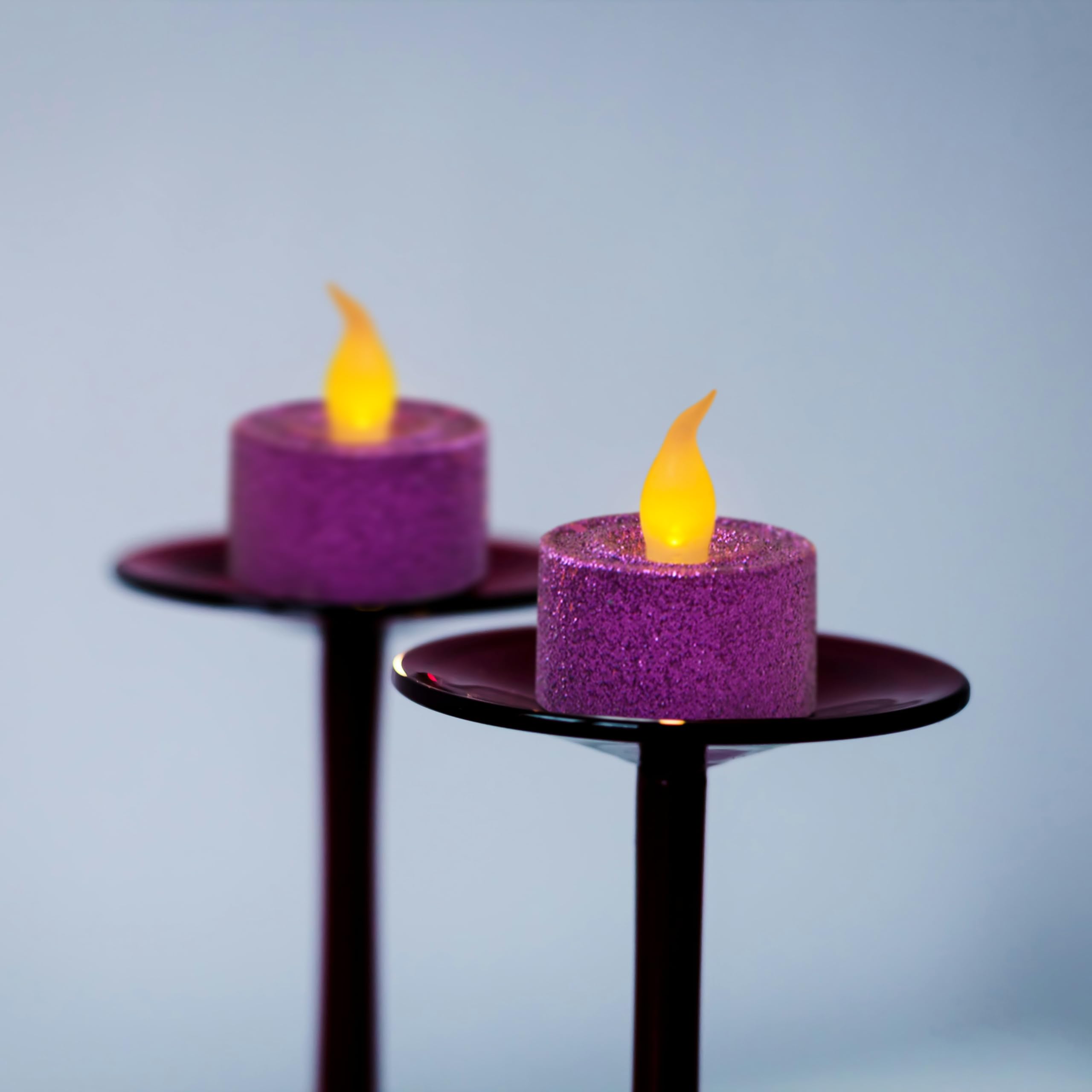 FURORA LIGHTING Purple Glitter LED Tealight Candles - Pack of 12 Flameless Flickering Battery Operated Tea Lights - 1.5