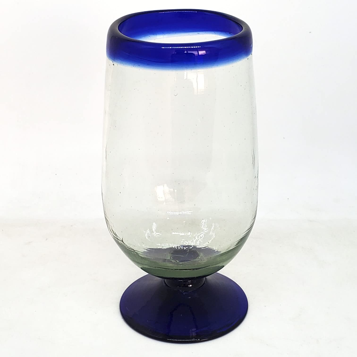 Elegant Cobalt Blue Rim 17 oz Tall Water Goblets Set of 6 - Recycled Lead-Free Glass Cups for Wine, Juice & Cocktails - Perfect for Dinner Parties, Weddings & Home Decor
