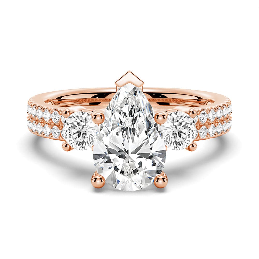 Exquisite Double Row Pave Three Stone Pear Shaped Moissanite Engagement Ring for Women - Perfect for Proposals, Anniversaries & Special Occasions