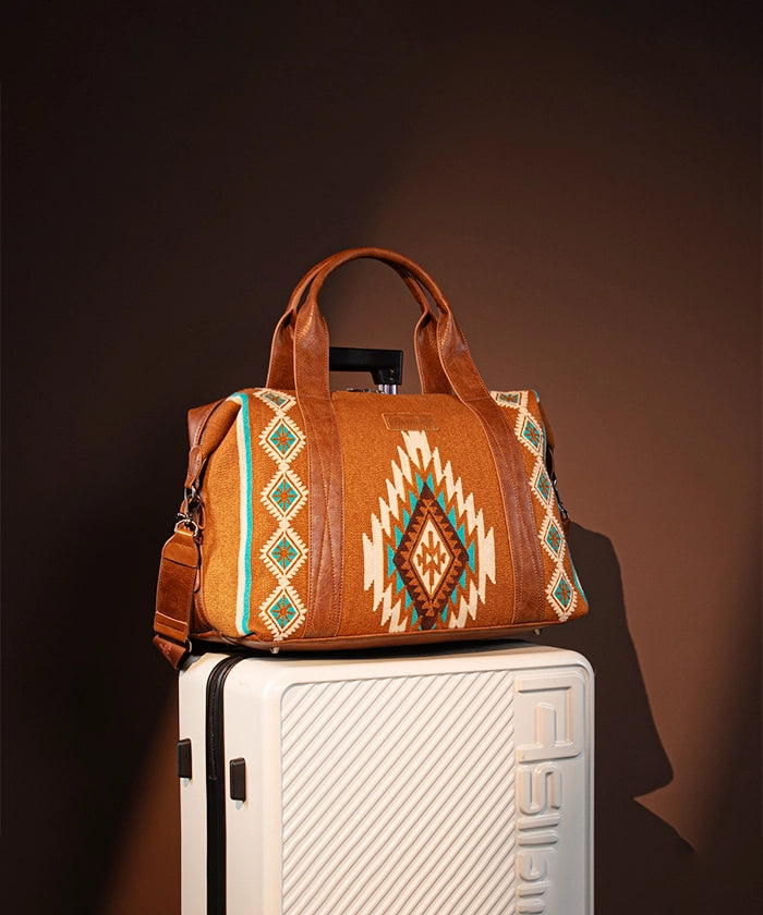 Wrangler Aztec Knitted Trolley Sleeve Duffle Bag - Stylish Travel Duffel with Laptop Compartment | Perfect for Weekend Trips, Gym & Airplane Carry-On