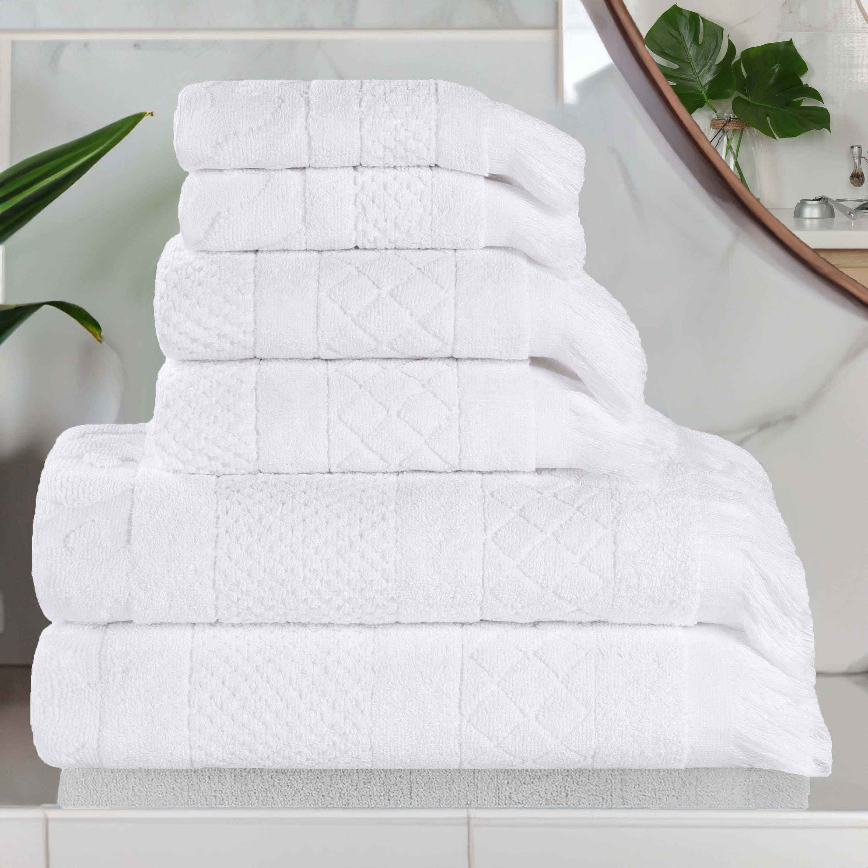 Premium 6-Piece Cotton Geometric Jacquard Towel Set - Ultra Soft & Absorbent Bath Towels for Spa, Bathroom & Luxury Home Decor