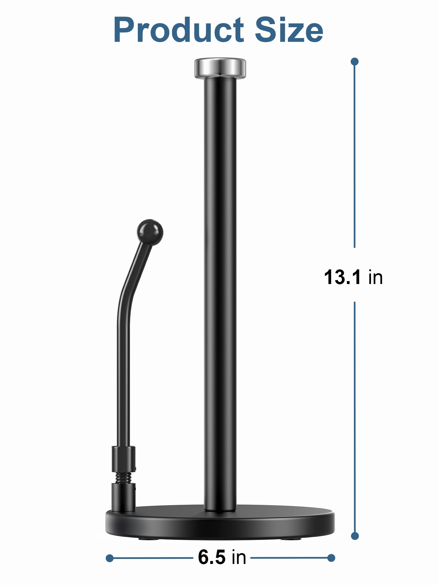 SMARTAKE Stainless Steel Paper Towel Holder with Weighted Non-Slip Base - Spring Arm Fits Most Paper Roll Sizes - Perfect for Kitchen Countertop, Dining Table & Office Break Room (Black)