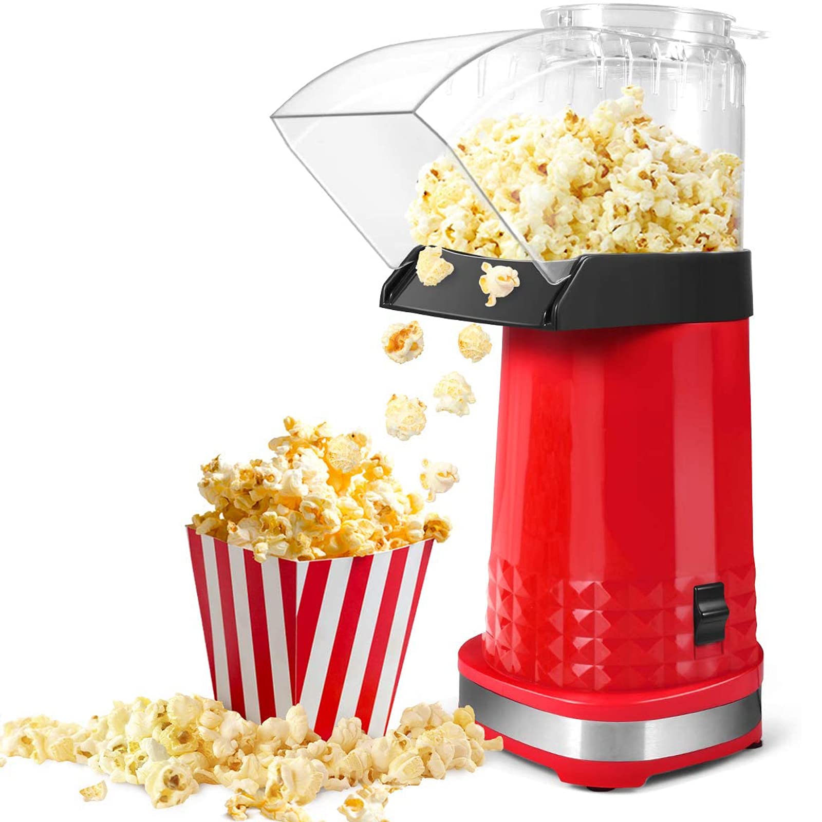 JulyPanny 1200W Hot Air Popcorn Maker Machine - BPA Free, Low Fat, No Oil Needed with Top Lid - Perfect for Home, Family Movie Nights & Party Snacks