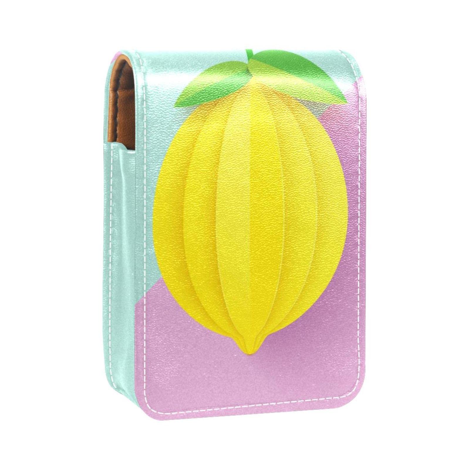Personalized Lipstick Case - Portable Makeup Bag & Cosmetic Pouch Organizer for Lipsticks - Yellow Art Lemon Green Pink Background - Perfect for Travel, Daily Use, and Gift Giving