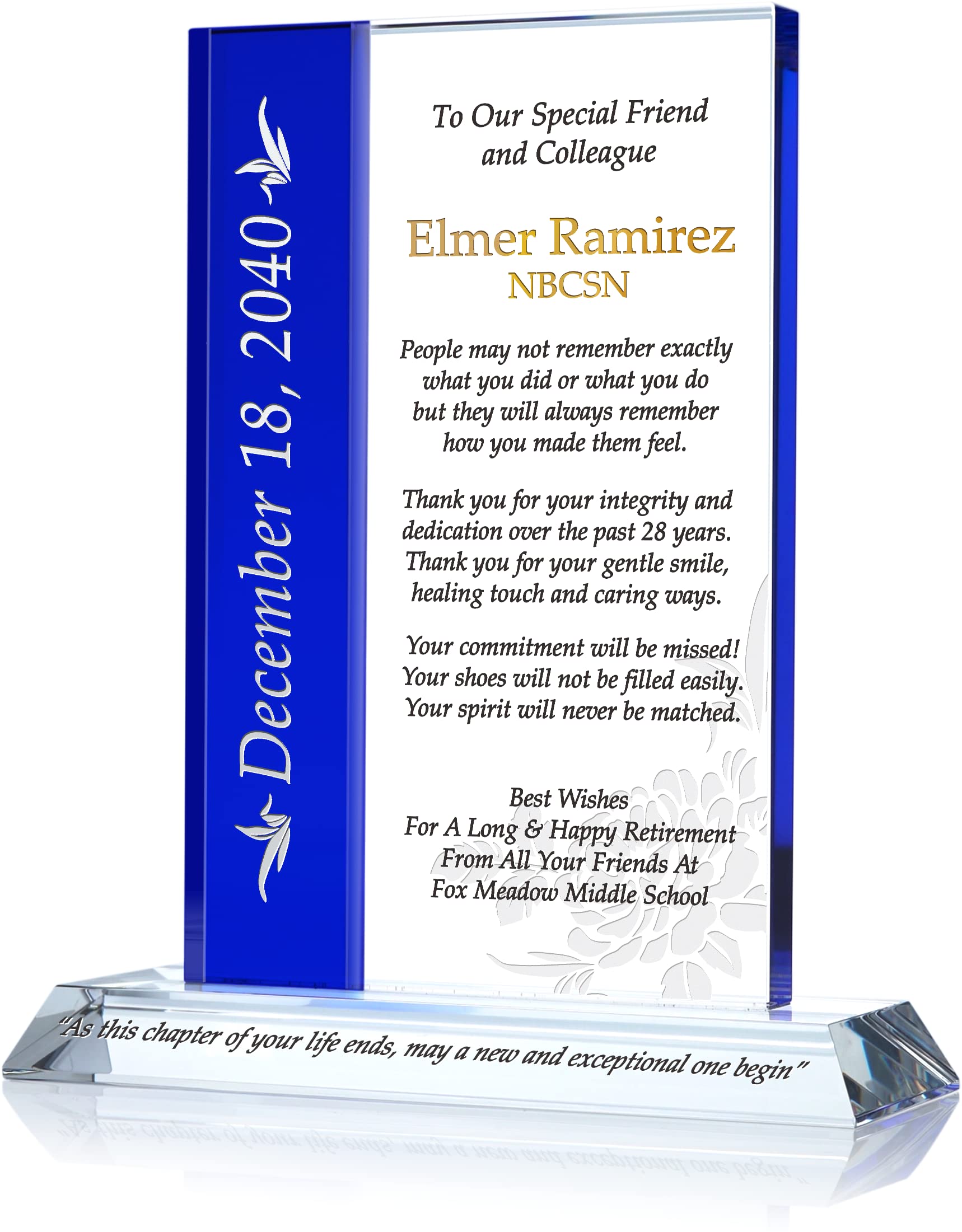 Personalized Crystal Retirement Plaque for School Nurse - Custom Engraved with Name, Date & Best Wishes - Unique Retirement Gift for Retiring Nurses (9 Inch) - Perfect for Retirement Parties, Office Awards & Appreciation Gifts