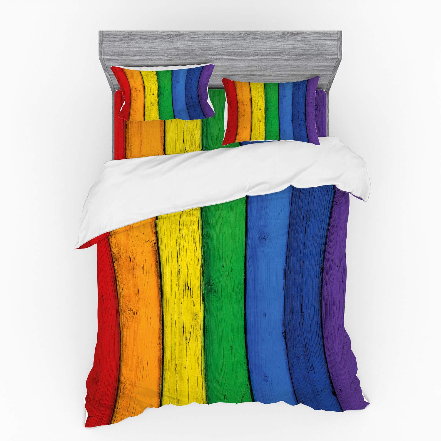 Lunarable Rainbow Pride Duvet Cover Set - Colorful Vertical Wooden Planks Design, 4-Piece California King Bedding with Shams & Fitted Sheet - Perfect for LGBTQ+ Pride Celebrations, Themed Bedrooms & Unique Home Decor