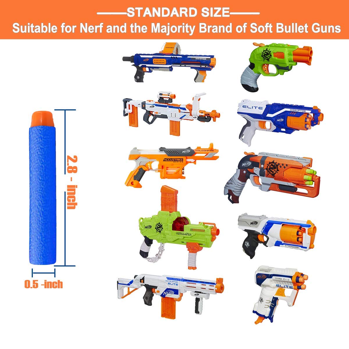 POKONBOY 1200 Pack Foam Dart Refills - Compatible with Nerf N-Strike Elite Series Blasters, Soft Bullet Darts for Kids Toy Guns (Includes Storage Bag) - Perfect for Nerf Battles, Target Practice & Outdoor Play