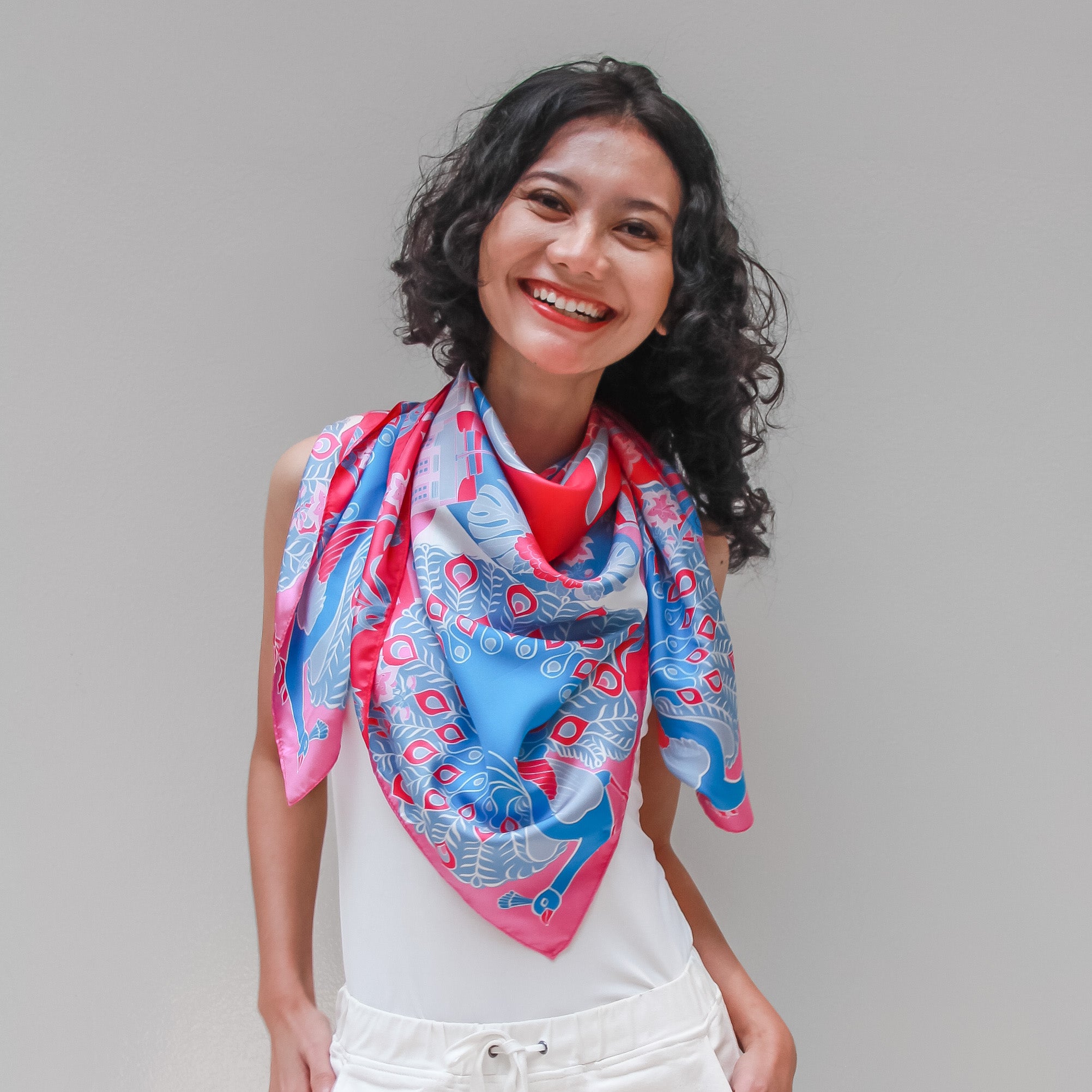 Luxury Lilac Silk Scarf - Premium Handmade Peranakan Inspired Fashion Accessory for Women, Elegant Gift for Special Occasions, Weddings & Evening Events