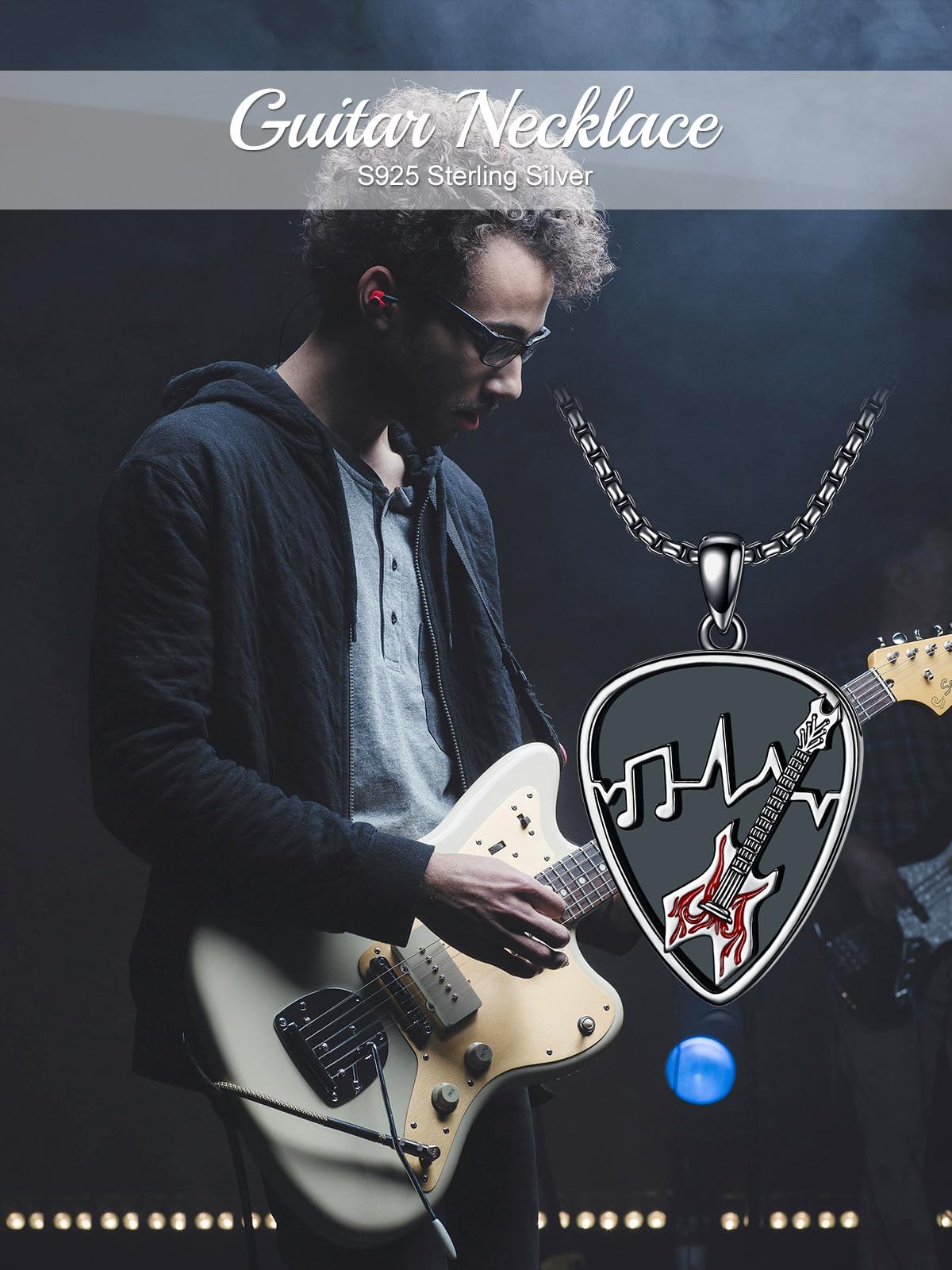 Dorunmo Sterling Silver Personalized Soundwave Guitar Pick Holder Necklace - Custom Music Pendant for Guitarists & Musicians - Perfect Gift for Christmas, Birthdays & Music Lovers - Great for Performances, Practice & Everyday Wear