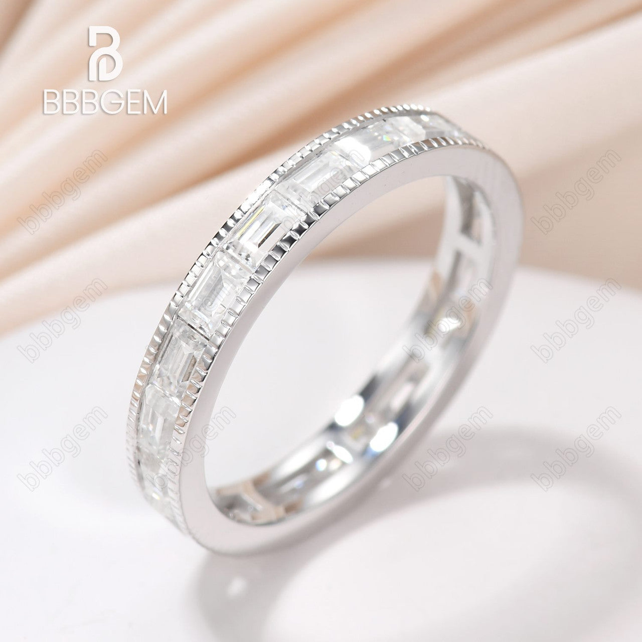 14k White Gold Moissanite Wedding Band - Baguette Cut Engagement Ring for Women | Perfect for Bridal, Anniversary & Special Occasions