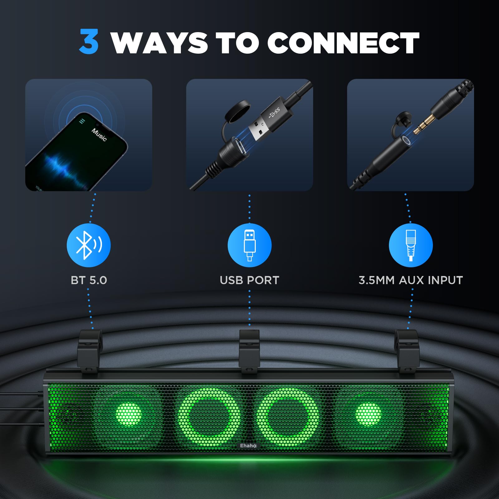 Ehaho 25 Inch UTV Sound Bar with Bluetooth, RGB Lighting & Amplified Power for ATV, SXS, Golf Cart & Marine, Waterproof Speakers for Polaris RZR, Can-Am, Perfect for Off-Road Adventures & Outdoor Parties