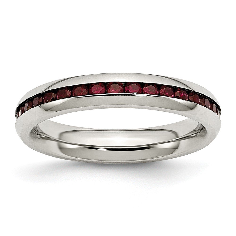 Jewels By Lux 4mm Stainless Steel January Birthstone Ring with Dark Red CZ - Perfect for Gifts, Anniversaries & Everyday Elegance