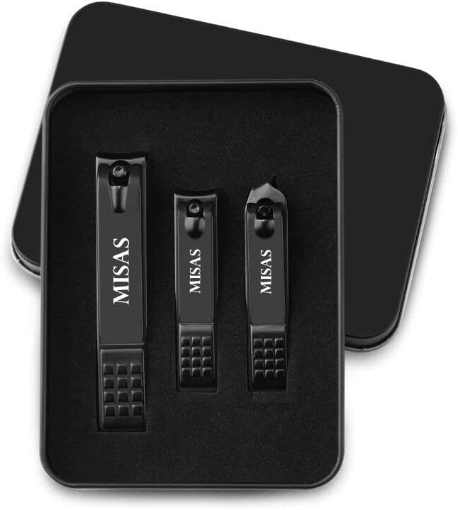 Professional 3-Piece Stainless Steel Nail Clipper Set - Heavy Duty Fingernail & Toenail Clippers with Straight/Curved/Slant Blades | Durable Nail Trimmer Kit with Black Gift Case | Perfect for Home, Travel, Salon & Pedicure Care
