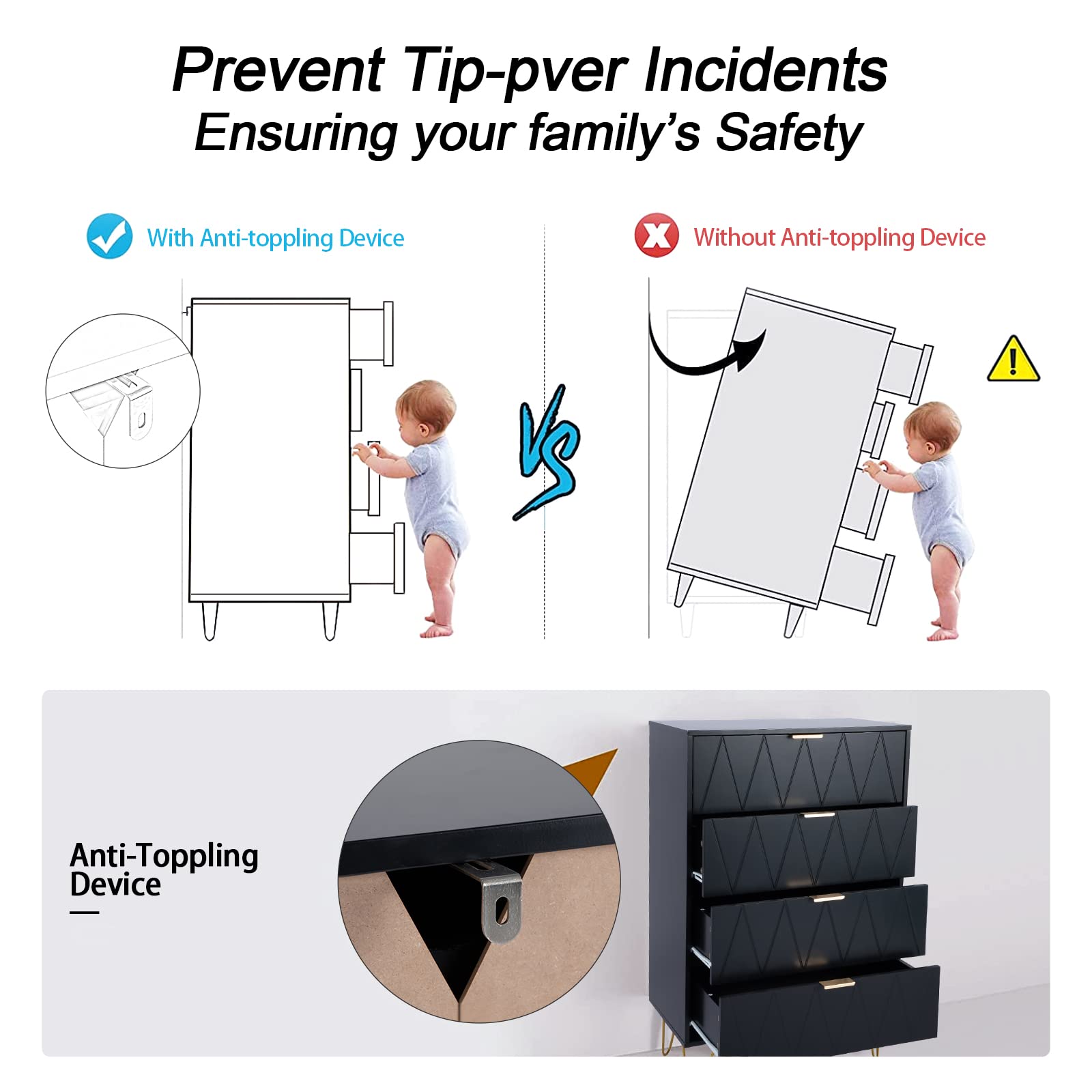 Anbuy 4 Drawer Dresser - Tall Storage Cabinet Organizer with Metal Legs for Bedroom, Living Room & Closet - Perfect for Clothes, Toys & Home Organization
