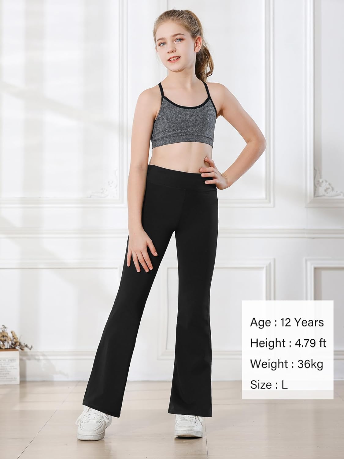 Stelle Girls' High Waisted Flare Leggings with Pockets - Bootcut Yoga Pants for Kids, Dance & Bell Bottom Style - Perfect for Dance Class, Yoga Practice & Casual Wear