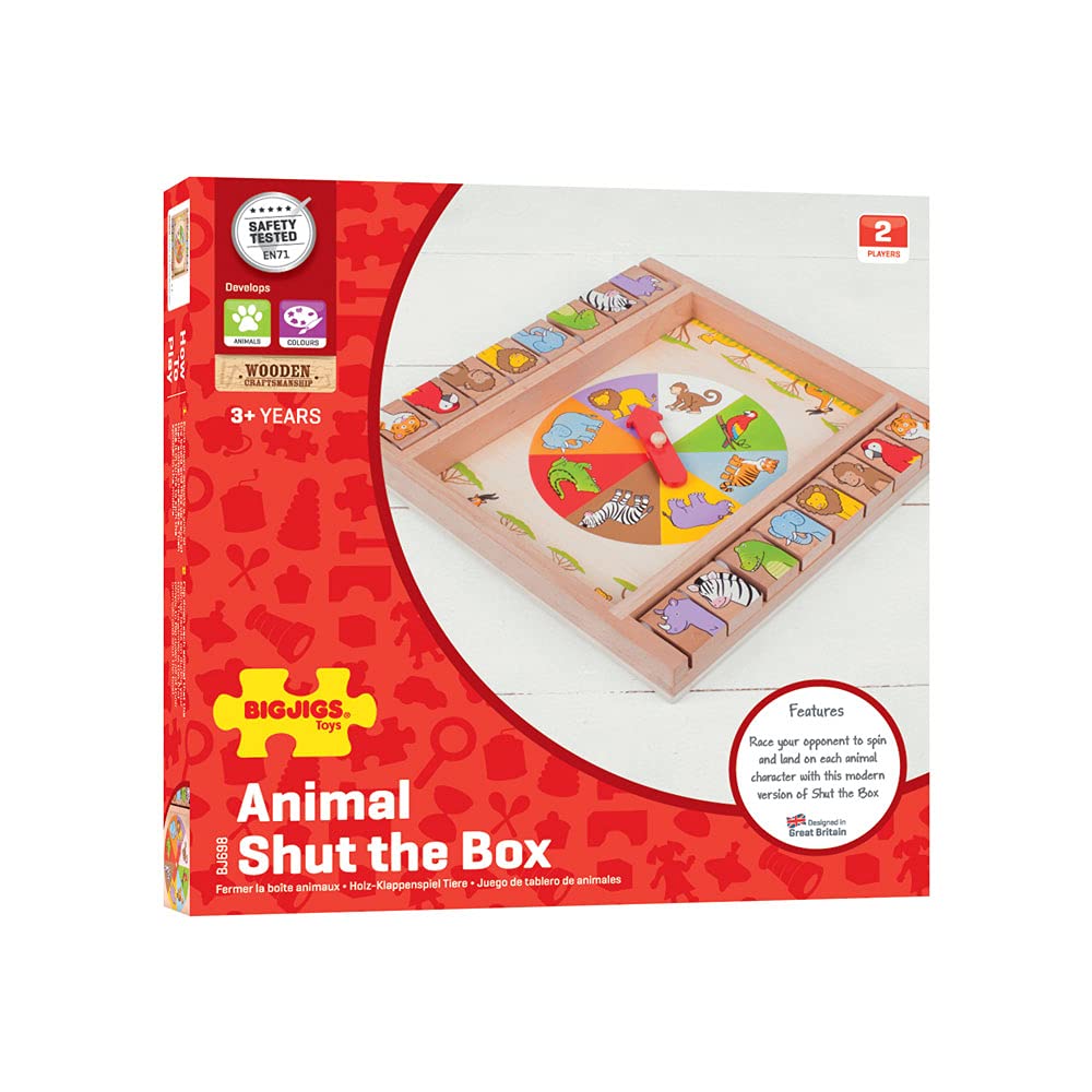 Bigjigs Toys Animal Shut The Box - Fun Wooden Math Learning Game for Kids Ages 4+ | Educational Counting Toy for Home & Classroom Use
