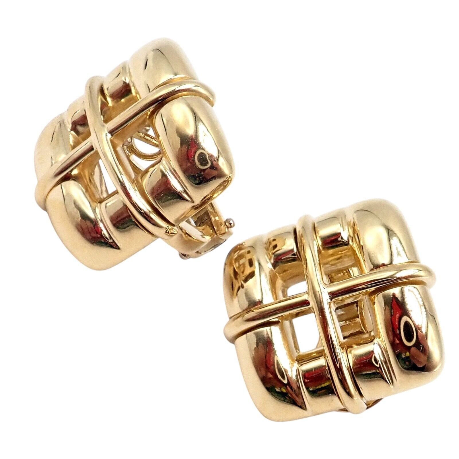 Vintage Tiffany & Co 18k Yellow Gold Square Window Biscayne Earrings - Authentic 2001 Collection | Luxury Jewelry for Women | Perfect for Weddings, Anniversaries & Special Occasions