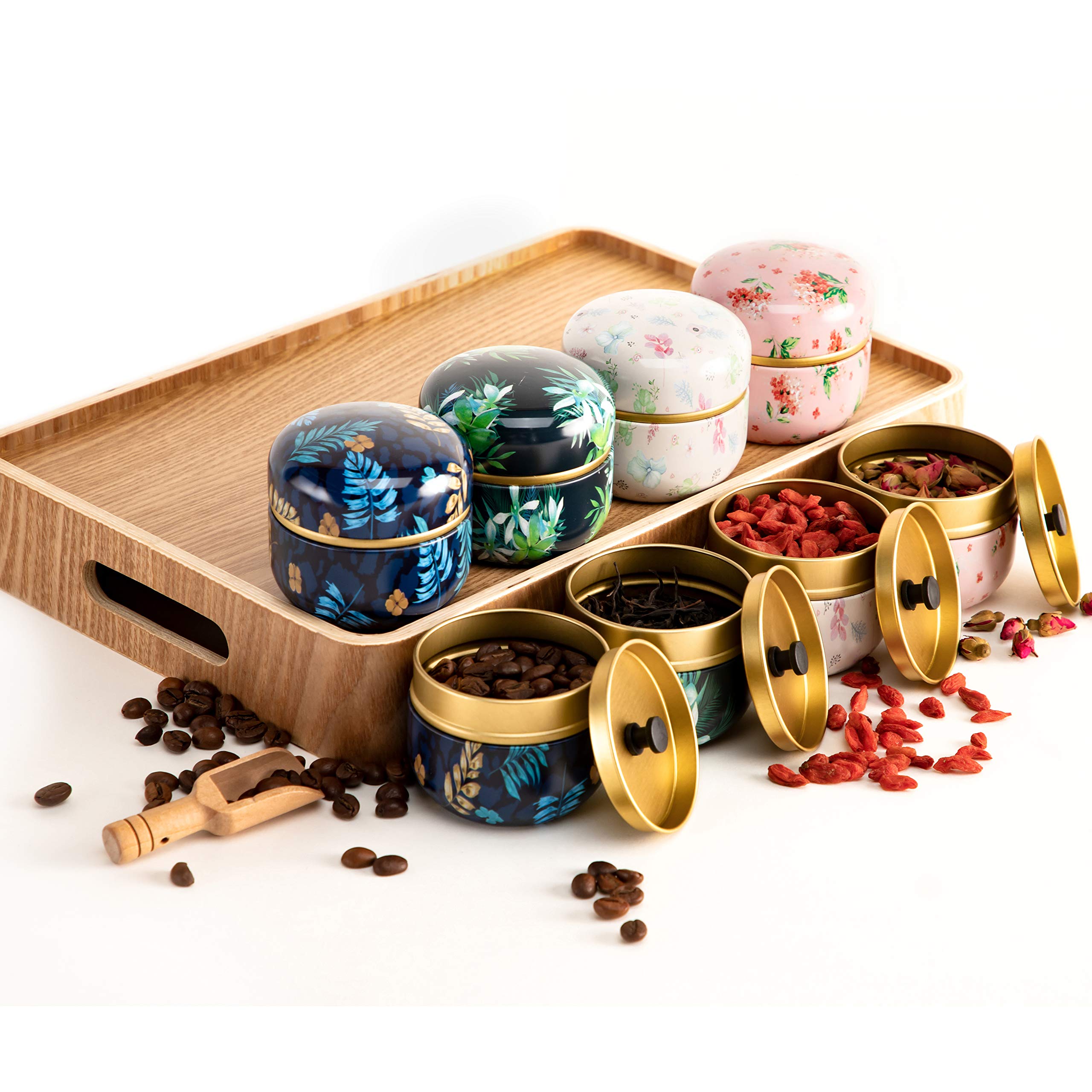 Premium Airtight Tea Storage Containers - 8-Pack WEMEGA Tea Tins for Loose Leaf Tea, Coffee, Candy, Chocolate, Sugar & Spices | Keeps Dry & Fresh | Ideal for Kitchen, Pantry & Gift Giving