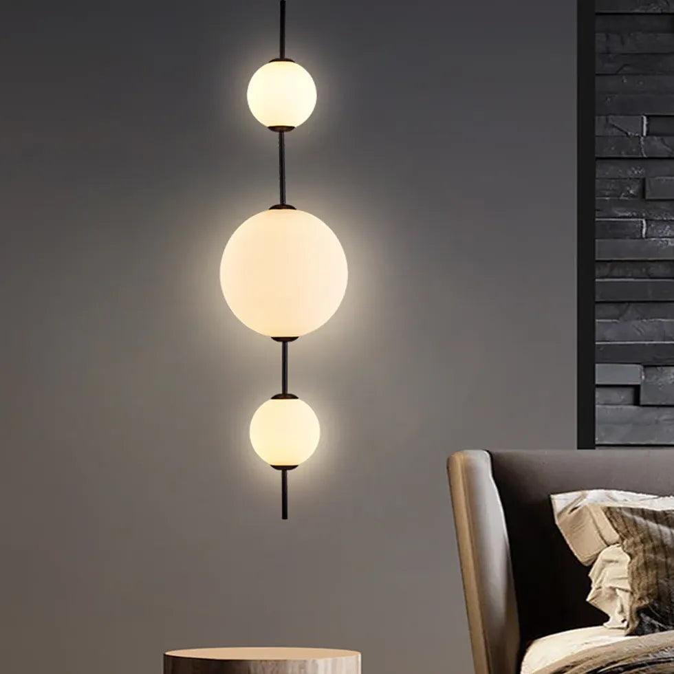 Modern White Glass Ball Linear Pendant Light - Minimalist Ceiling Lighting Fixture for Kitchen Island, Dining Room, and Bedroom Decor